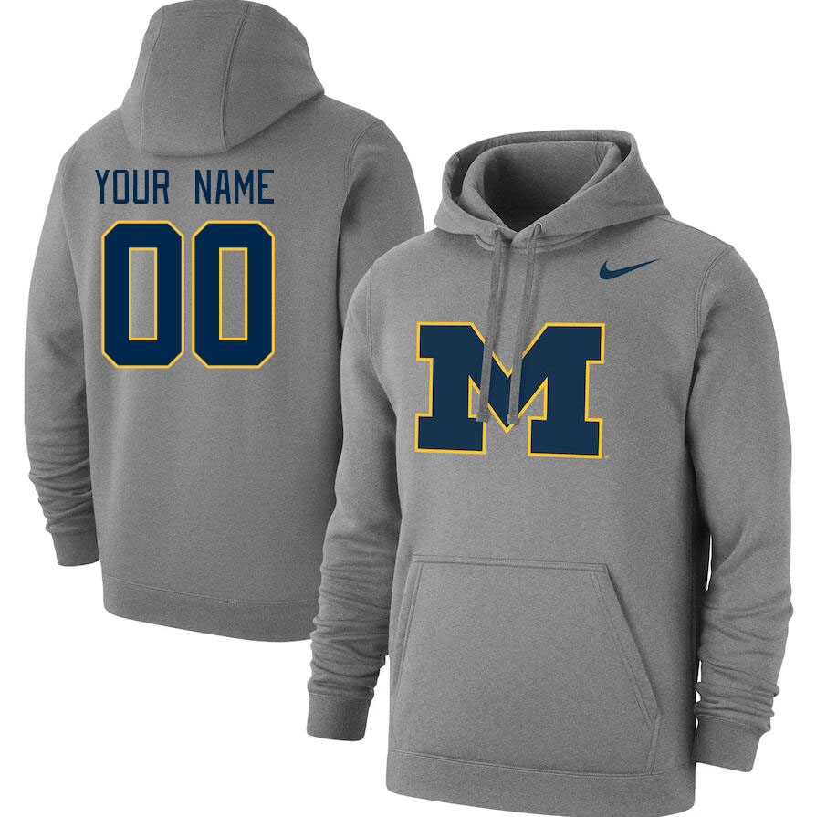 Custom Michigan Wolverines Name And Number College Hoodie-Gray - Click Image to Close